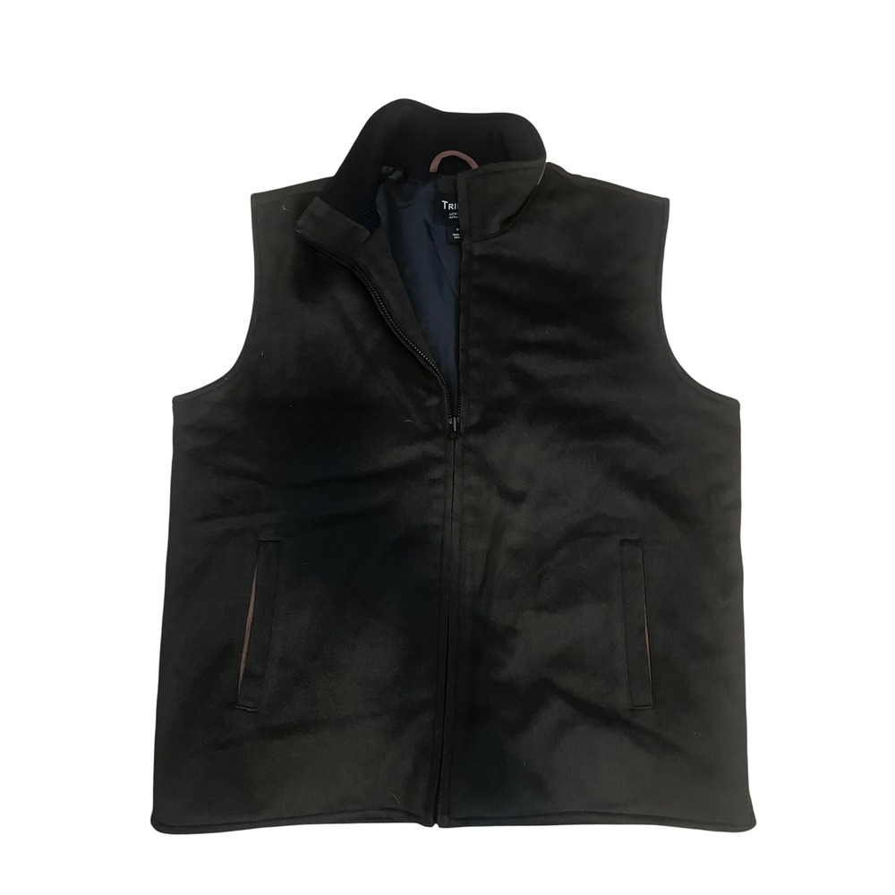 TRIENT Mens Dark Olive Suede Leather Trim‎ Zip Up Vest Large L